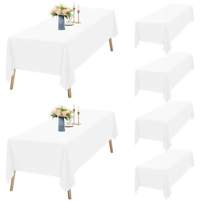 Immagine prodotto di Set di 6 tovaglioli rettangolari, dimensioni 153 x 260 cm, colore bianco, in poliestere, impermeabili e lavabili