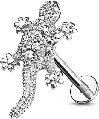 Produktbild von Labret Piercing Lippenpiercing Stab Gecko Eidechse Monroe Madonna Medusa Stecker Stud Zirkonia Kristalle Autiga® silber 1,2 mm 6 mm