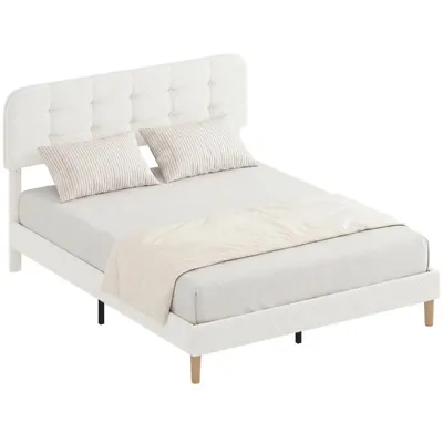 Produktbild von Bettgestell 160 x 200 cm – Doppelbettgestell – mit Lattenrost und verstellbarem Kopfteil – Holzlattenrost – Belastbarkeit 363 kg – Weiß