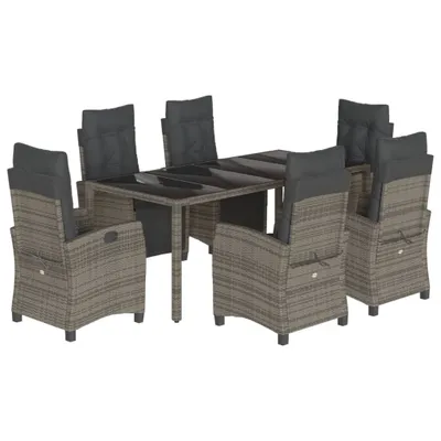 Produktbild von vidaXL 7-tlg. Garten-Essgruppe mit Kissen Grau Poly Rattan