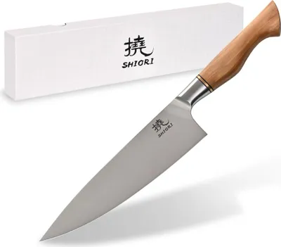 Imagen del producto de Cuchillo de chef profesional Shiori Shibuki, fabricado en acero inoxidable 14C28N de Sandvik