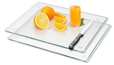 Produktbild von Acryl Schneidebrett Set, 2 Stück, 30 x 20 cm, transparent, rutschfest, für die Küche