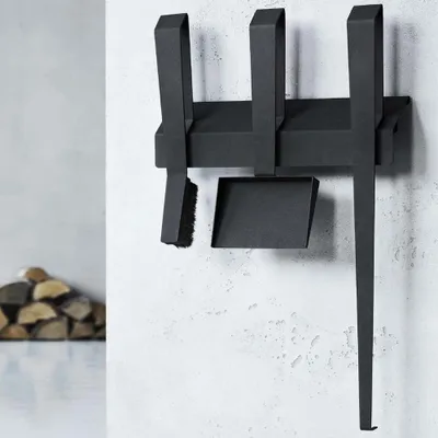 Produktbild von Kaminbesteck Ofenbesteck Wandmontage Ofenset Schwarz beschichtet Stahl 3-teilig