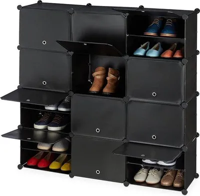 Obrázek produktu pro Botník s 24 přihrádkami - 125 x 125 x 31,5 cm, černý plast