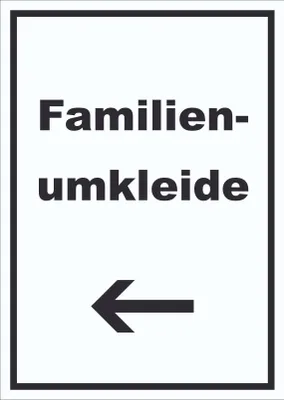 Produktbild von Familienumkleide Schild mit Text und Richtungspfeil links hochkant A4 Rückseite selbstklebend