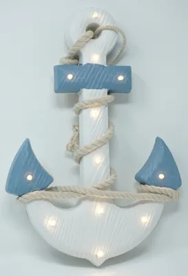 Produktbild von Shabby Dekoration Holzanker blau/weiss mit Seil LED Beleuchtung 12 LEDs Anker