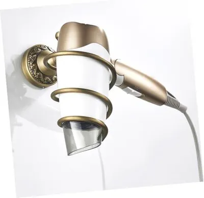 Produktbild von Wandmontierter Haartrocknerhalter aus Metall für das Badezimmer mit Organizer und Montagezubehör