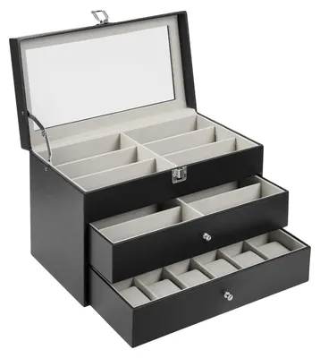Image de Rangement pour montres et lunettes de soleil, 24 compartiments, conception durable, noir