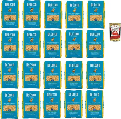 Produktbild von De Cecco Mezze Penne rigate N°141 100% Italienisch Pasta Nudeln 20x 500g + Italian Gourmet Polpa 400g