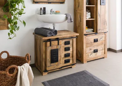Produktbild von MASSIVMOEBEL24 Waschbeckenunterschrank Mango 70x40x60 natur lackiert RAILWAY #182