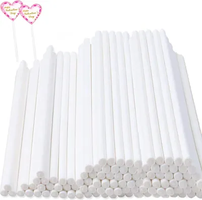 Produktbild von 100 Stücke Cake Pop Stiele Weiss, 150mm 3.5mm Lolli Stiele aus Papier für Cake Pop Ständer umweltschonende