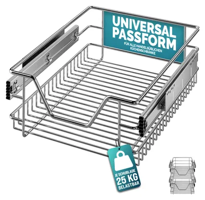 Produktbild von CASARIA® 2x Teleskopschublade Schrank Schubladen Ausziehbar 40cm 20kg Belastbar Verchromt Korbauszug mit Zubehör Haushalt Küchenschrank Kleiderschrank