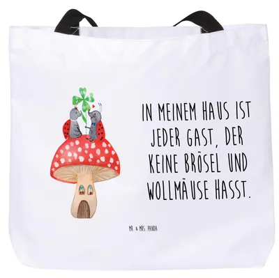 Produktbild von Mr. & Mrs. Panda Tote Bag Marienkäfer Fliegenpilz - Weiß - Geschenk, Strandtasche, Tiermotive, Fleigenpilzhaus, Wohnung, Haus, Zuhause, Einkaufstasche, Tasche