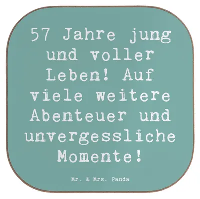 Produktbild von Mr. & Mrs. Panda Untersetzer für Gläser Spruch 57. Geburtstag Jubel - Meeresbrise - Geschenk, gemeinsame Abenteuer, Tischuntersetzer, gläseruntersetzer, Erinnerung