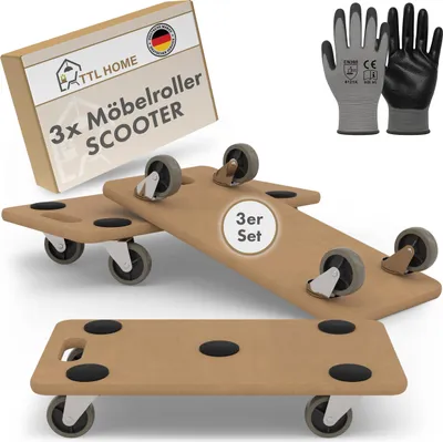 Produktbild von TTL HOME Möbelroller SCOOTER 3er Set 58x30x11cm 250kg Rollbrett Transportroller Gummirollen stabil