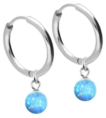 Produktbild von Chirurgenstahl Ohrclicker Creolen SYNTHETISCHER OPAL Farbe: Silber + Opal: Hellblau Innendurchmesser: 12 mm