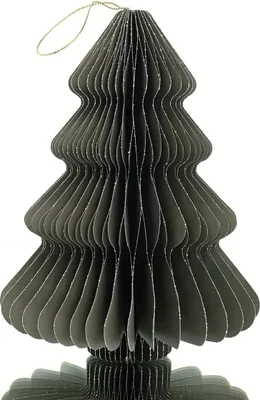 A gray paper Christmas tree ornament with glitter accents, shown against a white background.