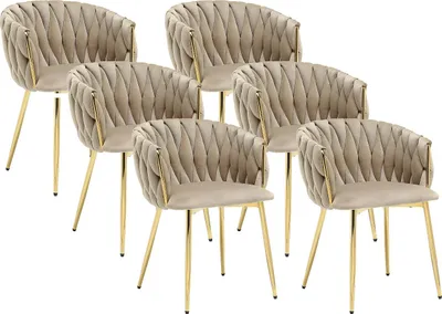 Produktbild von Set mit 6 Stühlen aus Samt & goldenem Metall - Beige - ELEGANO