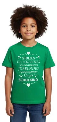 Produktbild von Spreadshirt Einschulung Kluges Stolzes Glückliches Schulkind Kinder T-Shirt, 98/104 (3-4 Jahre), Kelly Green