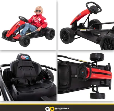 Produktbild von Kinder Elektro Drift-Kart | Drift-Scooter - Go-Kart mit Sound - Elektro-Kart - Tretauto - 700 Watt - 2x 12V 7 Ah - EVA-Reifen - Bis 70 Kg (Rot)