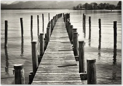 Produktbild von Tulup® Leinwandbild - 100x70 cm - Wandkunst - Drucke auf Leinwand - Leinwanddruck  - Landschaften - Schwarzweiß - Hölzerner Pier