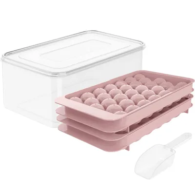 Imagen del producto de Juego de moldes redondos para hielo con 33 cavidades, ideal para hacer cubitos de hielo caseros, color rosa