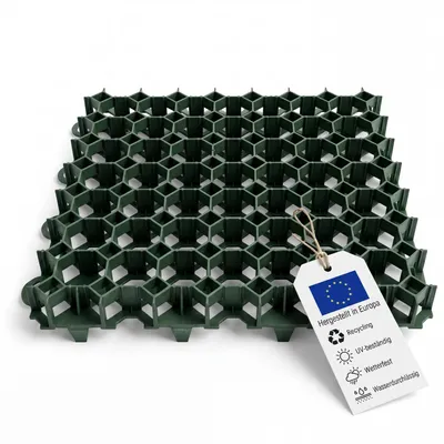 Produktbild von Kunststoff Rasengitter befahrbar Rasengitterplatten Kieswaben Kiesgitter 50x50x4 cm - grün - 4Stück Gefertigt in Europa (1qm)