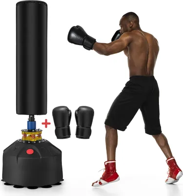 Produktbild von GOPLUS Freistehender Boxsack mit Boxhandschuhen, 173 cm - 90 kg, Schwerer Standboxsack mit Saugnapfsockel für Erwachsene, Schwarz