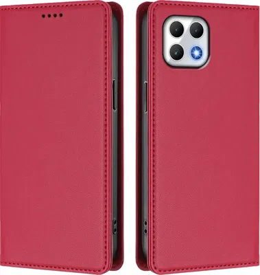 Produktbild von Handyhülle für T-Mobile REVVL 7, Kunstleder Klapphülle Stoßfeste Magnetische Hülle mit Ständer Rot