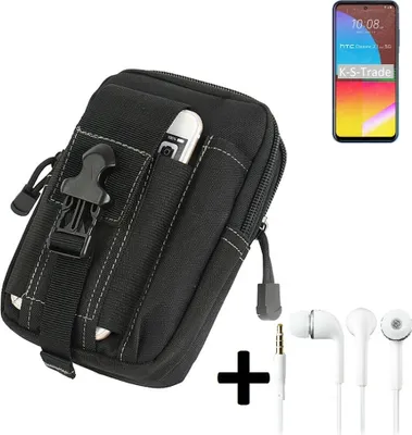 Produktbild von K-S-Trade Gürteltache + Kopfhörer kompatibel mit HTC Desire 21 Pro Gürtel Tasche Holster Schutz Hülle Handy Hülle  schwarz inkl. Extrafächer