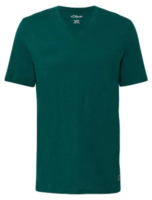 Produktbild von s.Oliver Baumwoll T-Shirt mit V-Ausschnitt, Regular Fit und Flammgarnstruktur