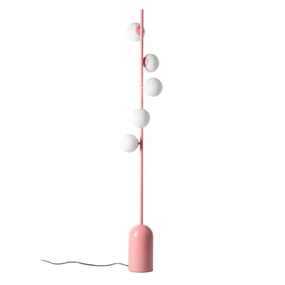 Immagine prodotto di Lampada da terra rosa in stile nordico in metallo con 5 sfere 3D, attacco G9, LED max. 9 W, design moderno