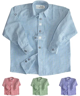 Produktbild von Kinder Trachtenhemd für Trachtenhosen Trachtenmode mit Edelweiß karo, Farbe:Himmelblau, Größe:104/110