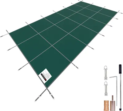 Immagine prodotto di Copertura di sicurezza per piscine SucceBuy, adatta per piscine interrate rettangolari di 6 x 12 m, copertura a rete solida con fori di drenaggio per la sicurezza in inverno, verde per piscine