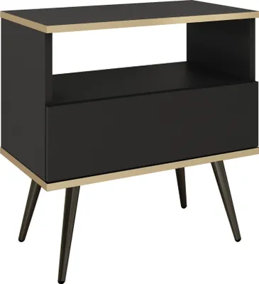 Image de Table de nuit avec tiroirs Rodi - Table de nuit 50 cm, chambre à coucher, accessoires dorés avec pieds - Noir