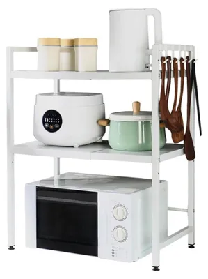 Image de Étagère micro-ondes à 2 niveaux, idéale pour la cuisine et la salle de bain