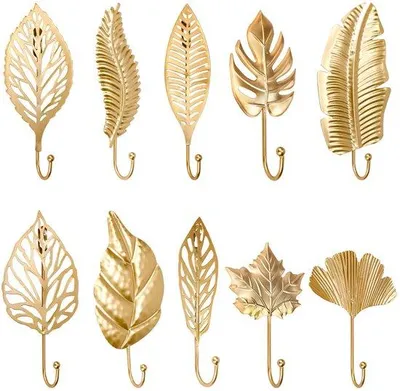 Image de Lot de 10 crochets muraux en métal avec des feuilles dorées