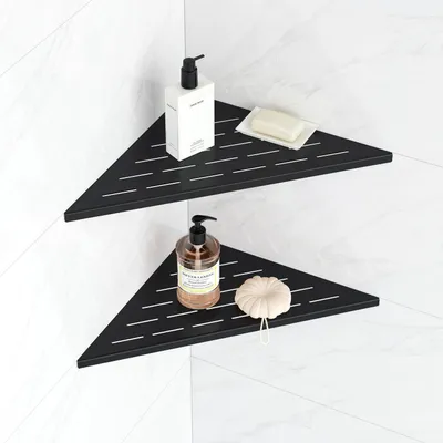 Immagine prodotto di Ripiano angolare per doccia, senza foratura, 2 pezzi, nero, 30,5 cm, acciaio inossidabile