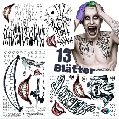 Imagen del producto de Tatuajes temporales de Halloween: payaso, festival, 13 hojas, diseño de payaso para adultos