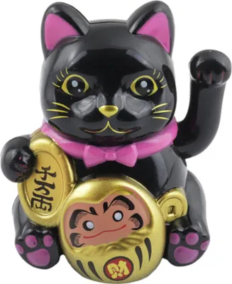 Produktbild von Glückskatze Mini Maneki-neko Schutz Schild schwarz Solar 5cm Winkekatze Lucky cat