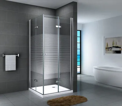 Produktbild von Glasdusche Lahn Set 5 cm  Gestreift Größe:90 x 90 x 190 cm  ohne Duschtasse und Ablauf