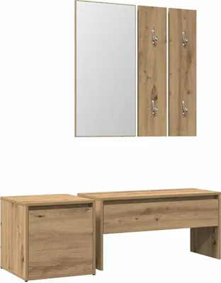 Productafbeelding van Halmeubelset bewerkt hout artisanaal eikenkleur