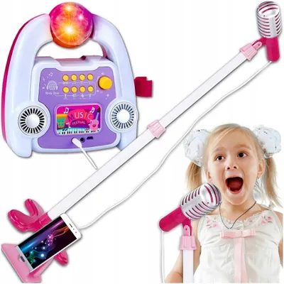 Produktbild von Kinder Karaoke Set Mit Mikrofon Und Stativ – LED Disco Effekte, Lautsprecher, Audio Eingang, Pink