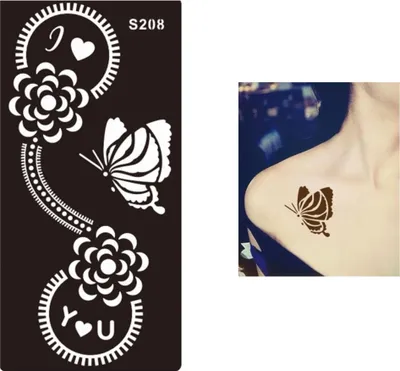 Produktbild von Henna Tattoo Schablone Airbrush Stencil Blume Schmetterling
