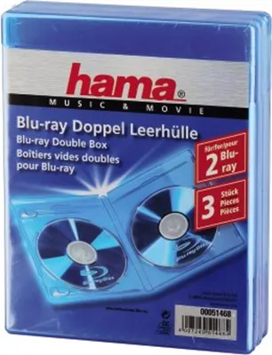 Produktbild von Hama Blu-ray Disc Double Jewel Case, 3 pcs./pack, blue, 2 Disks, Blau, 173 mm, 135 mm, 38 mm, 168 g