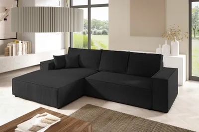 Produktbild von Ecksofa Schlafsofa CORUNIA Stoff Poso Schwarz Ottomane Links