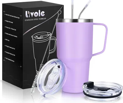 Immagine prodotto di Tazza termica in acciaio inox a doppia parete Livole 900ml con manico e cannuccia, viola chiaro
