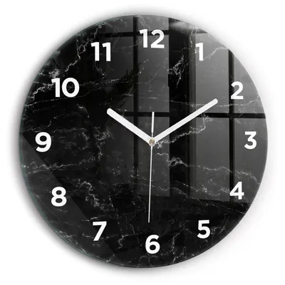 Produktbild von Wallfluent Große Wanduhr – Stilles Quarzuhrwerk - Uhr Dekoration Wohnzimmer Schlafzimmer Küche - Zifferblatt - weiße Zeiger - 60 cm - Schwarzer Marmor