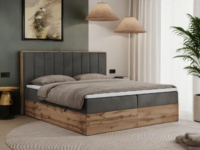 Obrázek produktu pro Kontinentální poste Boxspring s úložným prostorem BELLISSIMO 7-zónovou matrací - 180x200 cm - Multipocket H4 | Šedá Samet - Topper T25