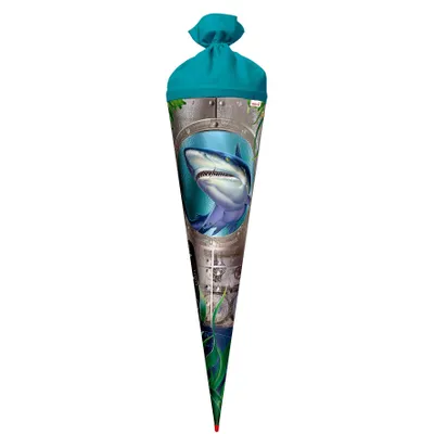 Zdjęcie produktu dla Worek szkolny z motywem rekina 70cm okrągły czerwony (h) zapięcie z filcu koronkowego folia